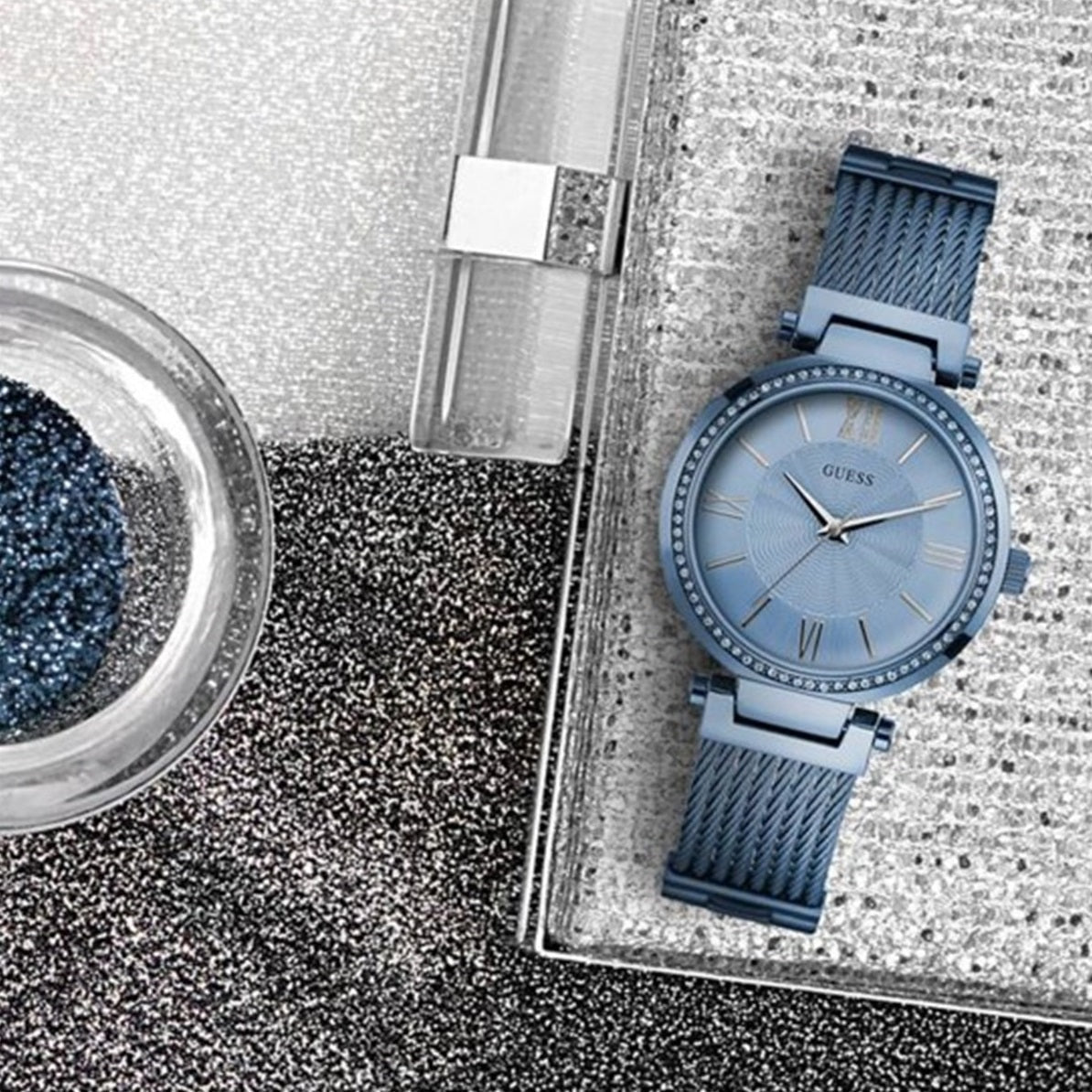 Guess Crystal Blue Dial Ladies Watch W0638L3