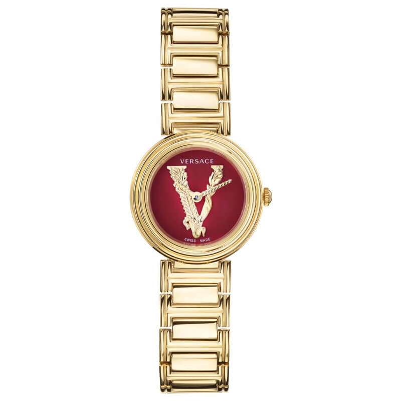 Versace Virtus Gold Mini Red Dial Women's Watch VET300321 - Kiwi Watches