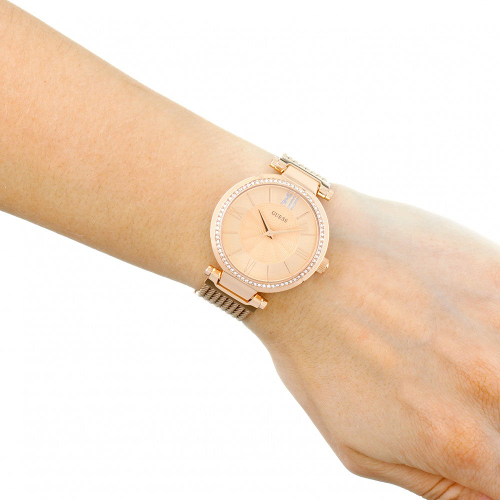 Guess Diamond Rose Gold Ladies Watch W0638L4