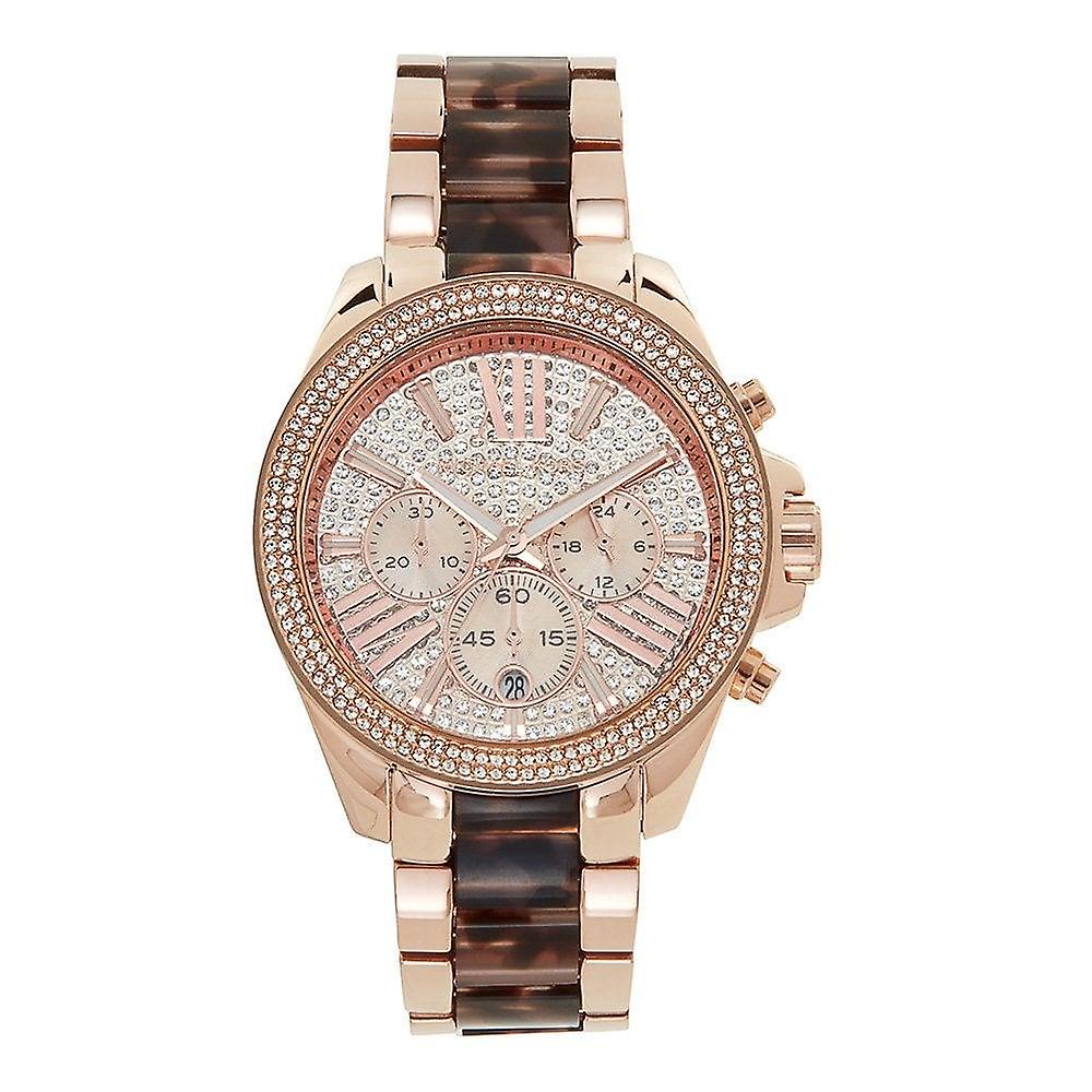 Michael Kors Wren Chronograph Crystal Pave Dial Rose Gold-tone and Tortoise-shell Acetate Ladies Watch MK6159