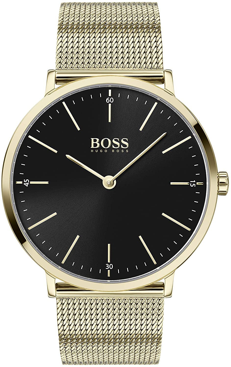 Hugo Boss Horizon Black Dial Gold Tone Band Men's Watch 1513735