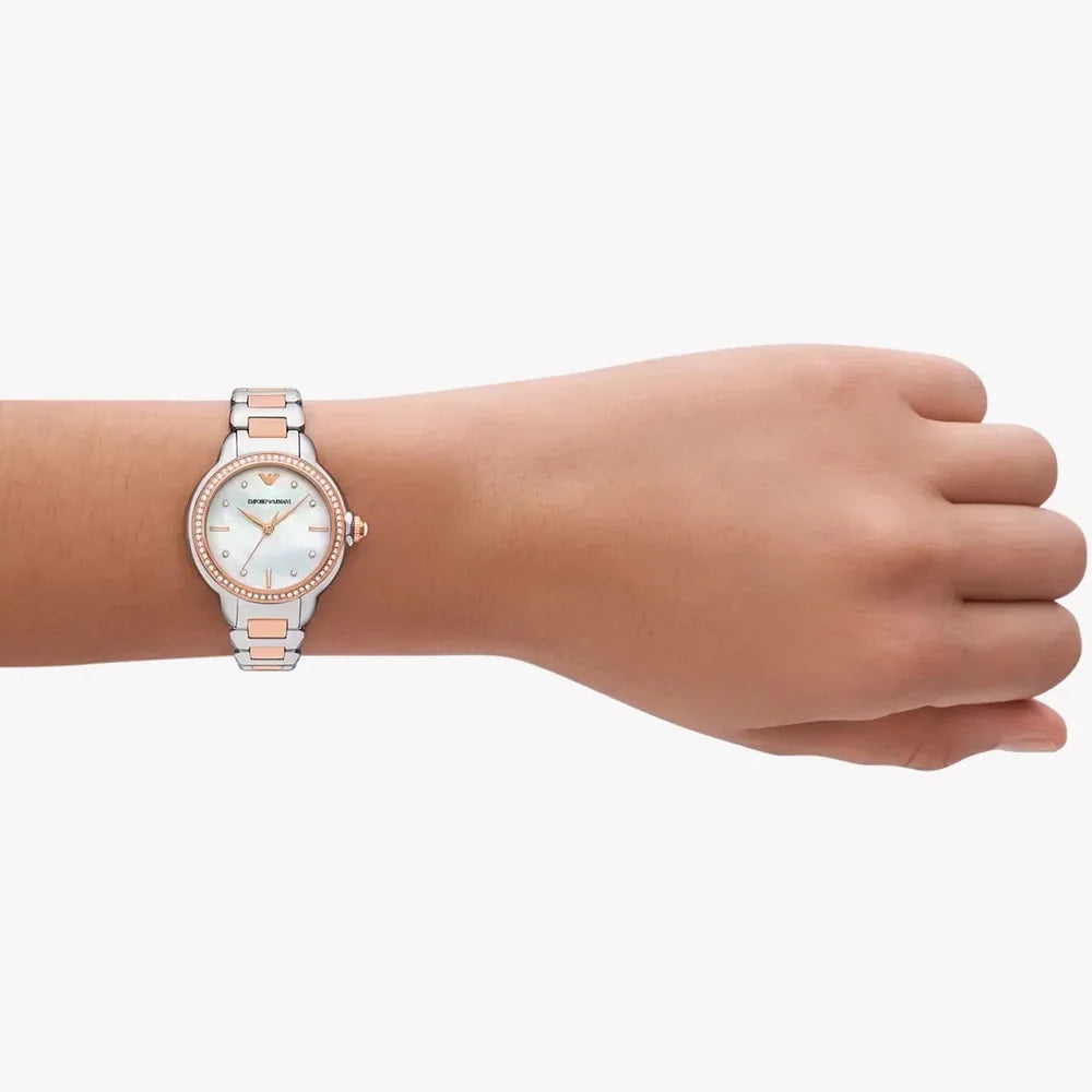 Emporio Armani Mia White MOP Dial Two-tone Women's Watch - AR11569