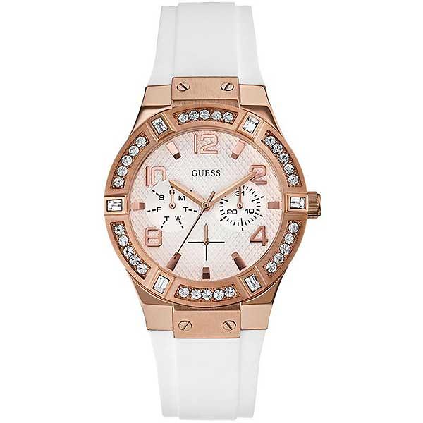 Guess White Rubber Strap Gold Dial Analog Women's Watch W0426L1 - Dawson Watches