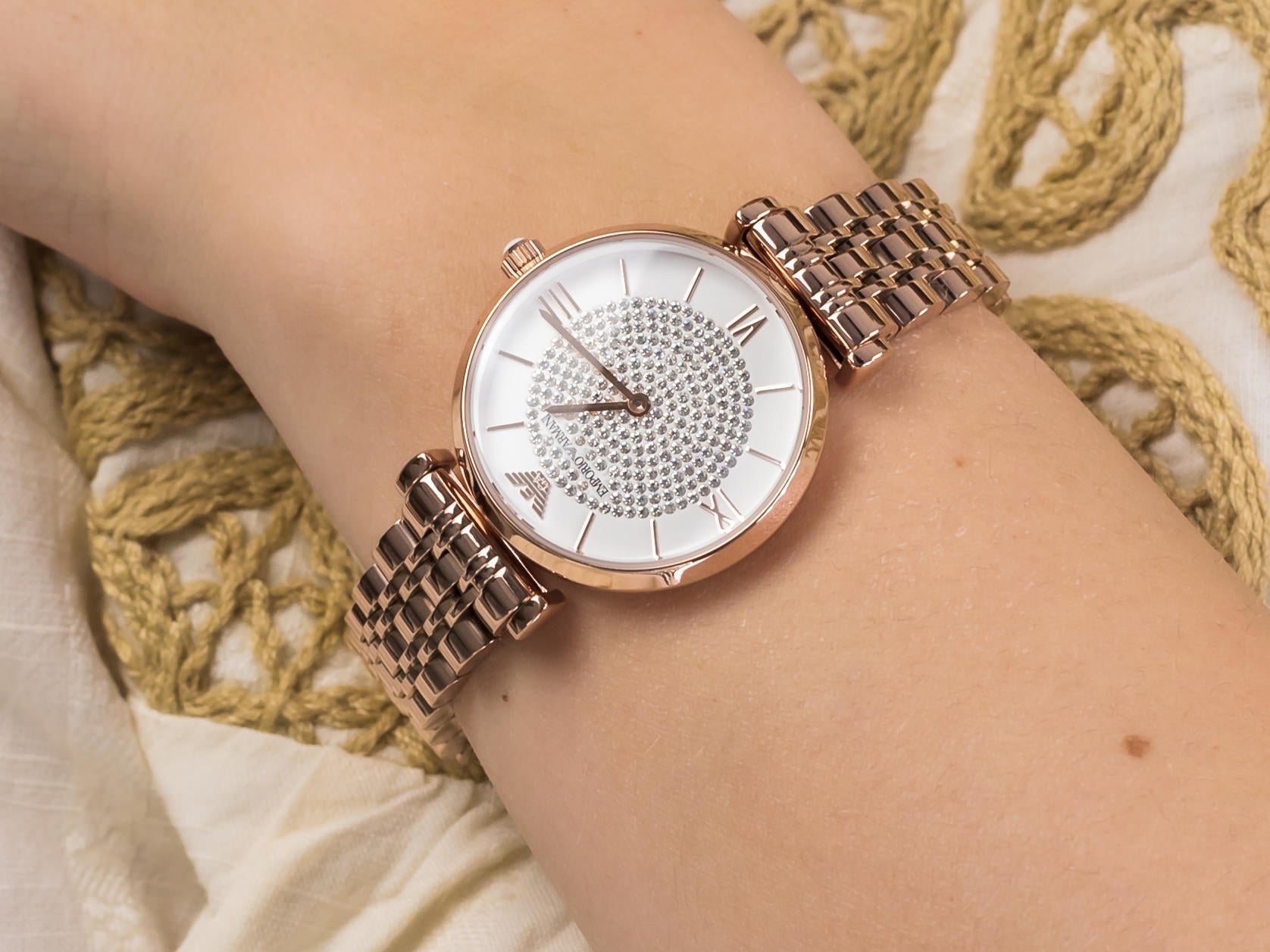 EMPORIO ARMANI Glitz Quartz Crystal Pave Dial Ladies Watch AR11244