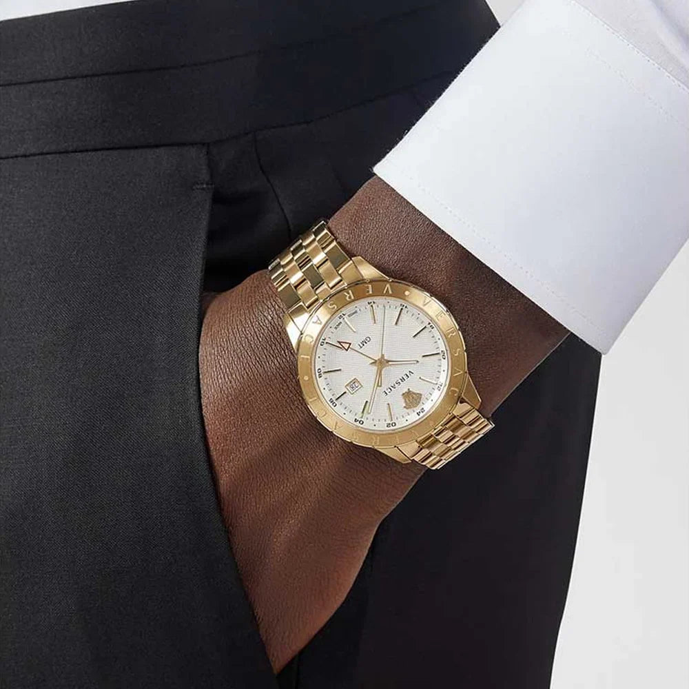 Versace Univers Quartz White Dial Gold Steel Strap Men's Watch - VEBK00518