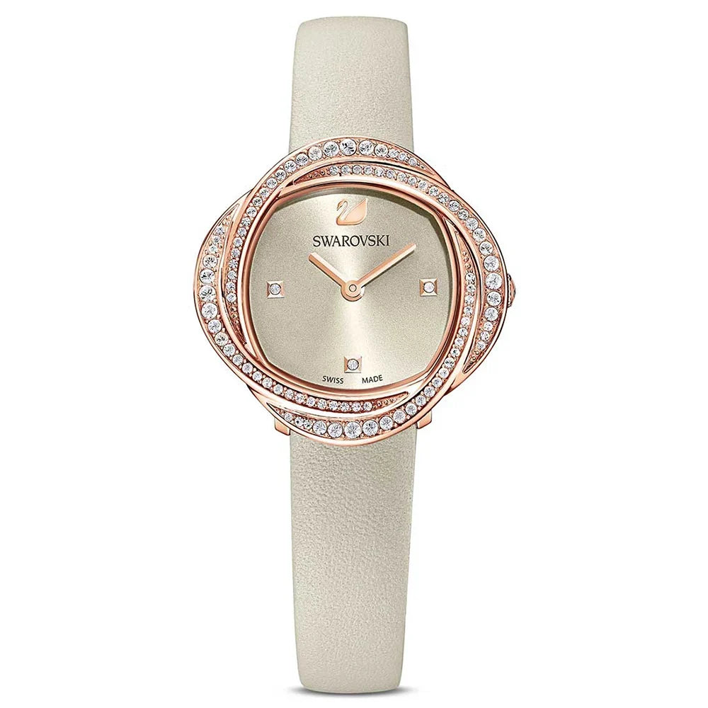 Swarovski Crystalline Aura Pave Ring Ivory Dial Rose Gold Tone Women's Watch 5552424