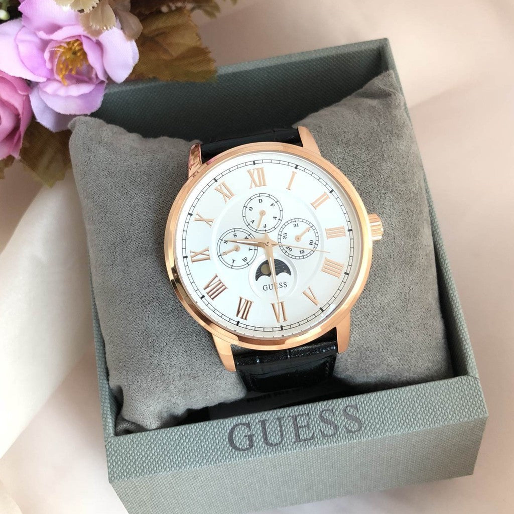 Guess Delancy Silver Dial Leather Strap Men's Watch W0870G2