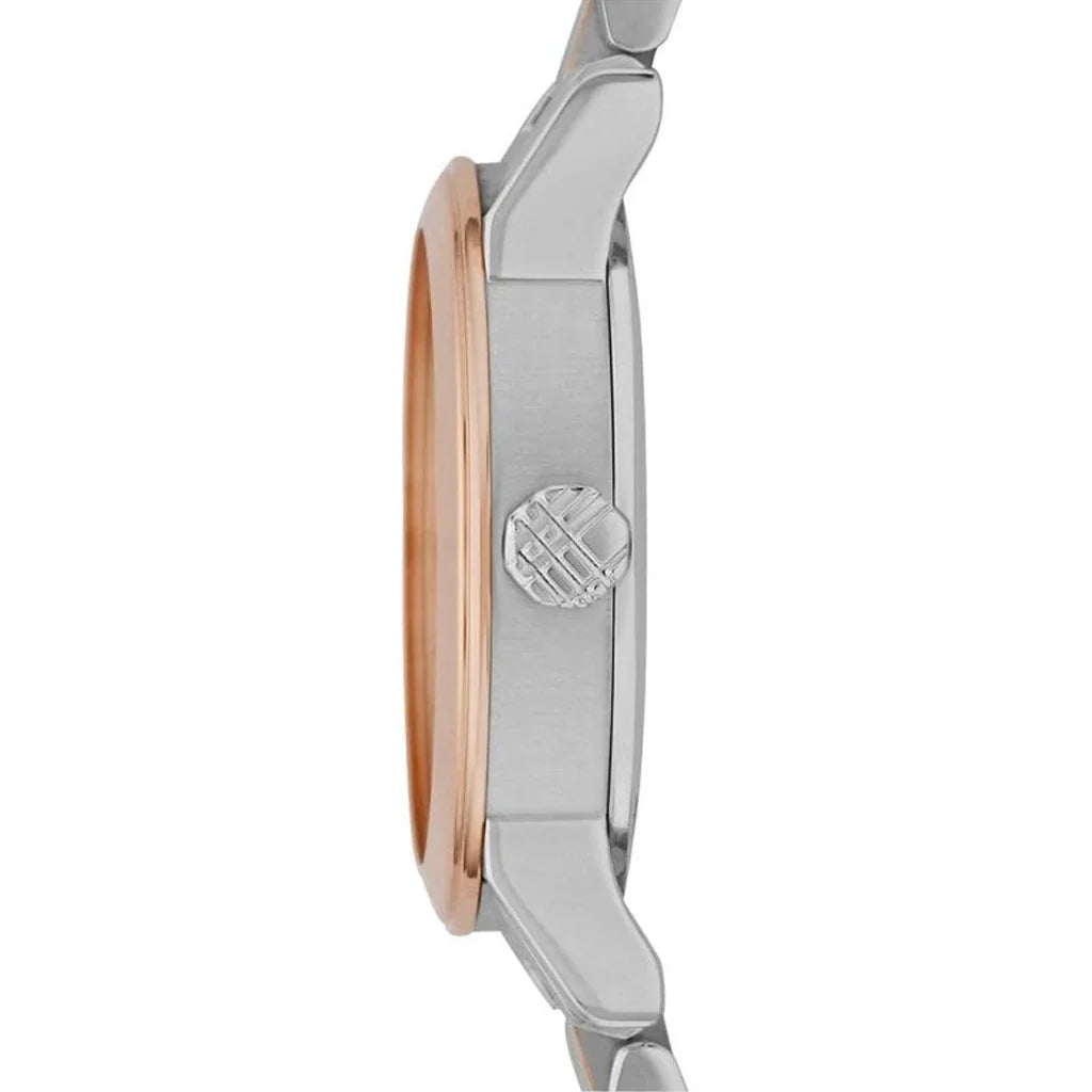 Burberry The City Check Stamped Silver Dial Two Tone Rose Gold Watch BU9205