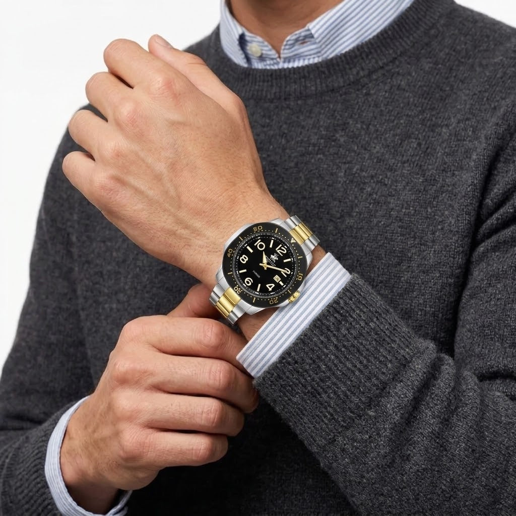 Beverly Hills Polo Club 5 Year Black Dial Two-Tone Date Watch BP3884X.350