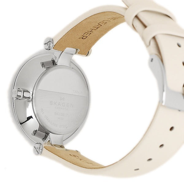 Skagen Tanja Silver Dial White Leather Ladies Watch SKW2517