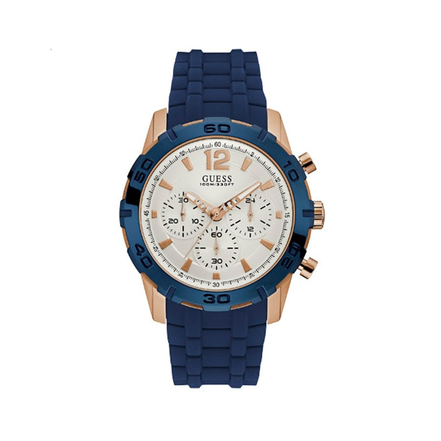 Guess Caliber White Dial Blue Rubber Strap Chronograph Men's Watch W0864G5