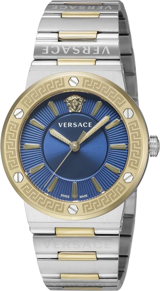 Versace Greca Silver Two-Tone Blue Dial Women's Watch VEVH01120 - Dawson Watches