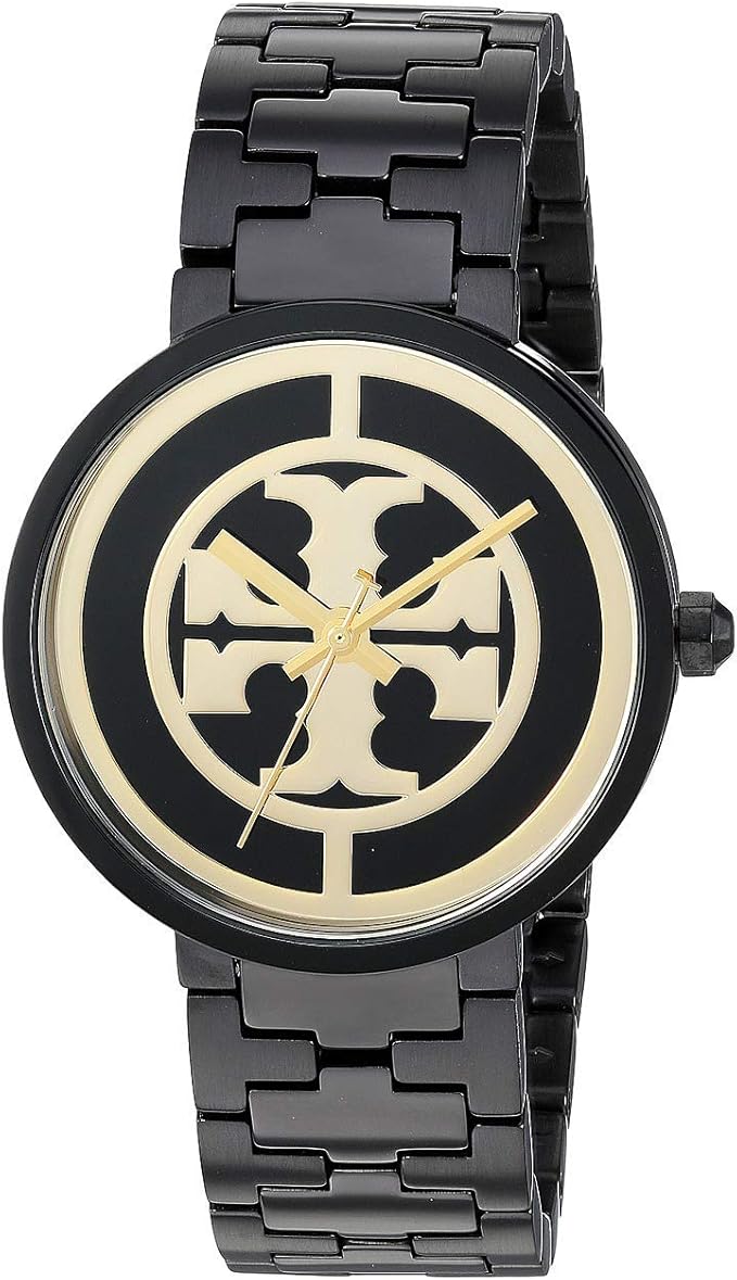 Tory Burch Reva Black Stainless Steel Gold Logo Dial Women's Watch TBW4039