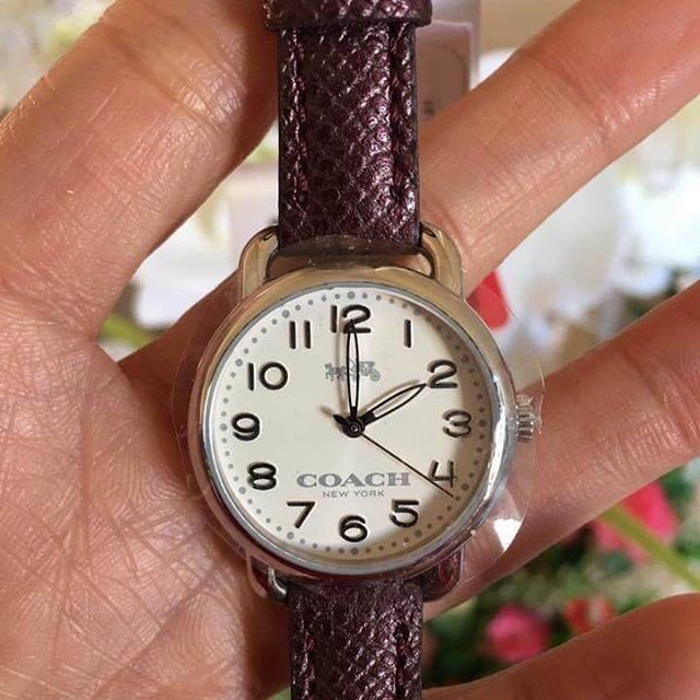 Coach Delancey White Dial Purple Leather Strap Ladies Watch 14502252