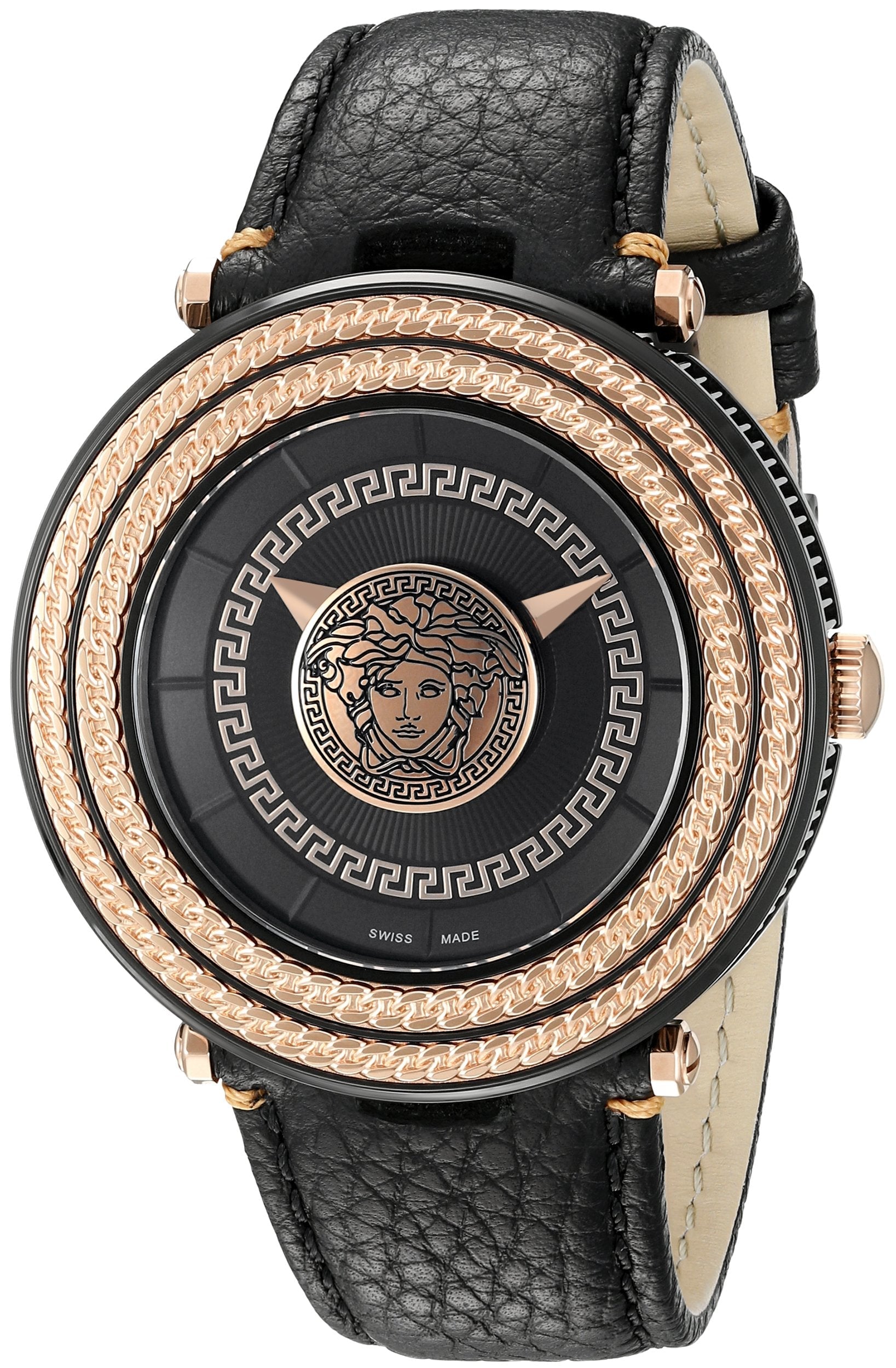 Versace V-Metal Icon Round Leather Strap Men's Watch VQL030015 - Kiwi Watches