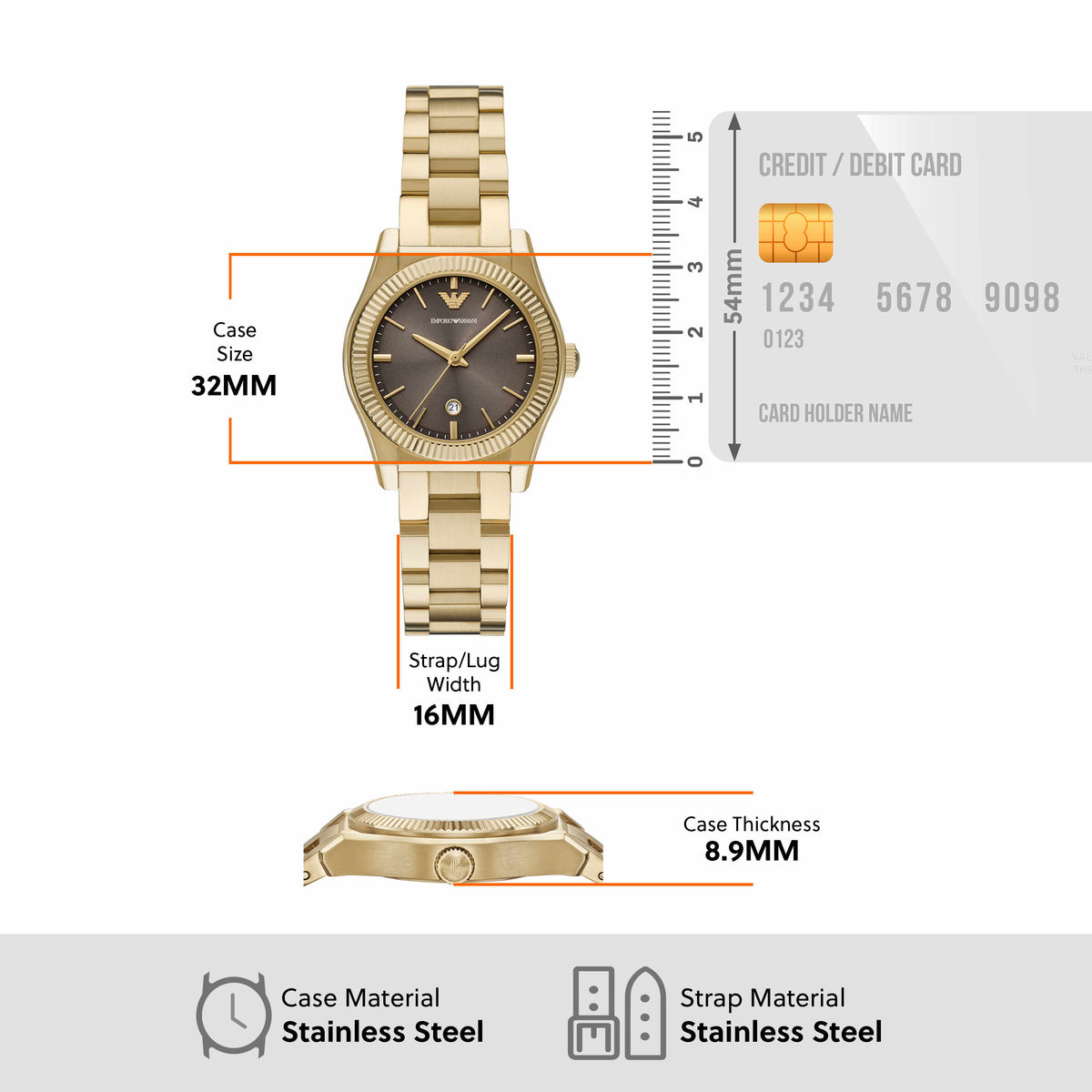 Emporio Armani Three-Hand Gold-Tone Brown Dial Stainless Steel Watch AR11700 AR11700 - Image 7