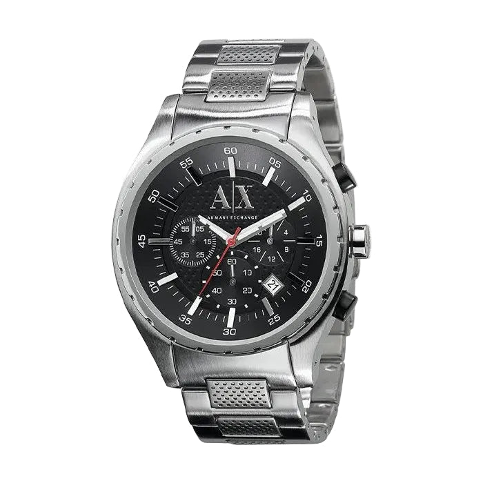 Armani Exchange Silver Chronograph Black Dial Men's Watch - AX1057