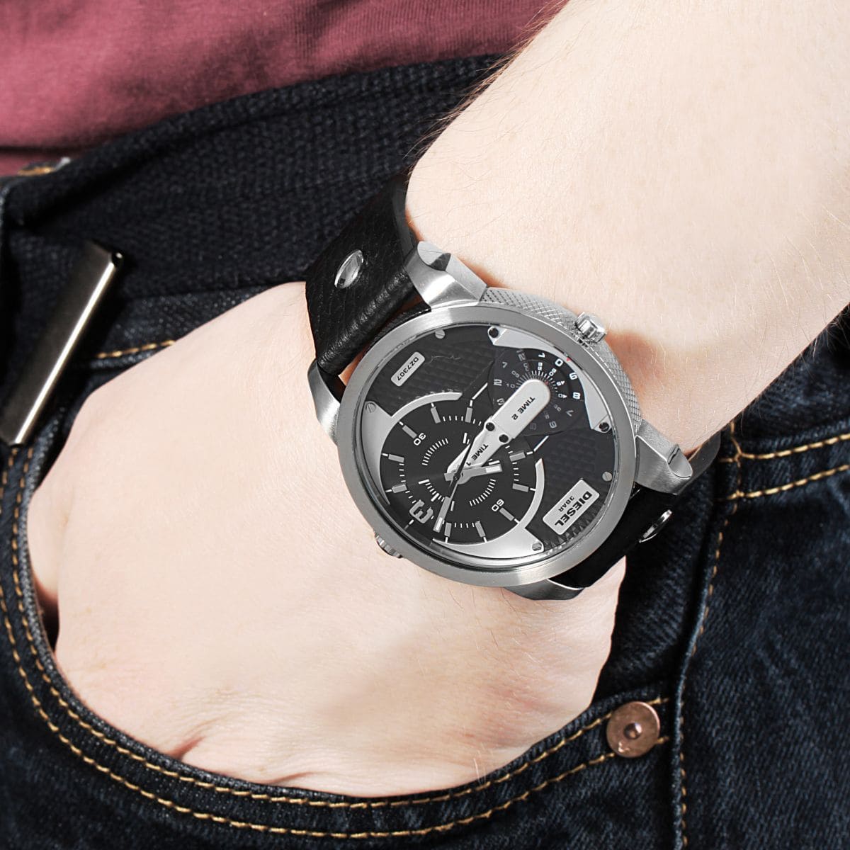 Diesel Mr Daddy Black Dial Black Leather Men's 54mm Watch DZ7307