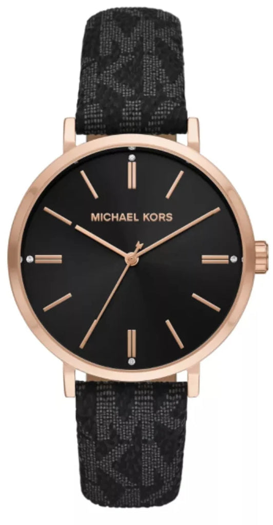 Michael Kors Addyson Three-Hand Black Gebuine Leather Women's Watch - MK2948