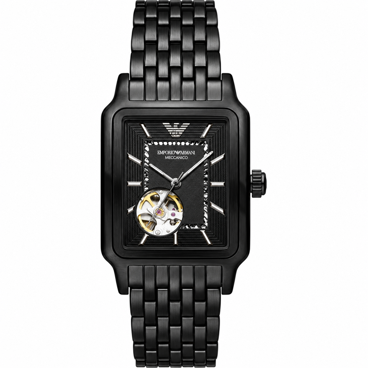 Emporio Armani Meccanico Black Dial Black Steel Strap Watch For Men - AR60058