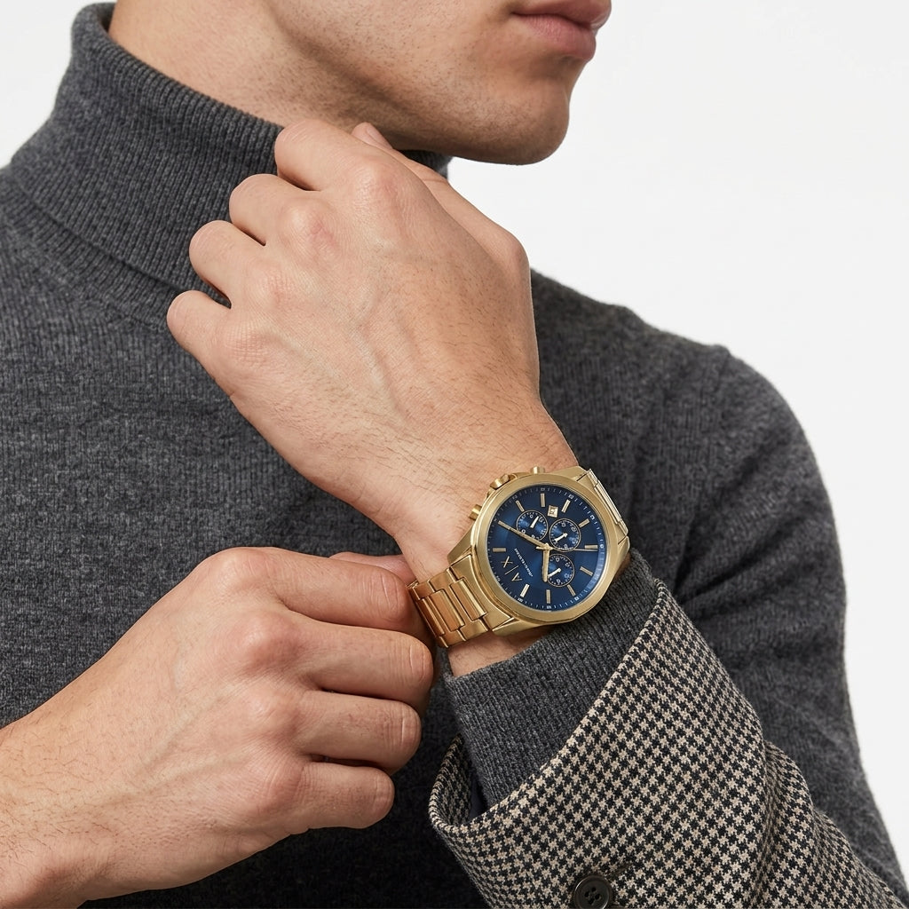 Armani Exchange Banks Chronograph Blue Dial Gold Multifunction Watch - AX7151