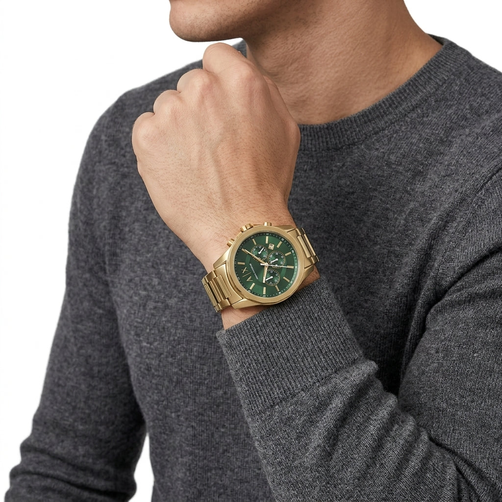 Armani Exchange Banks Chronograph Gold-Tone Green Dial Watch - AX1746