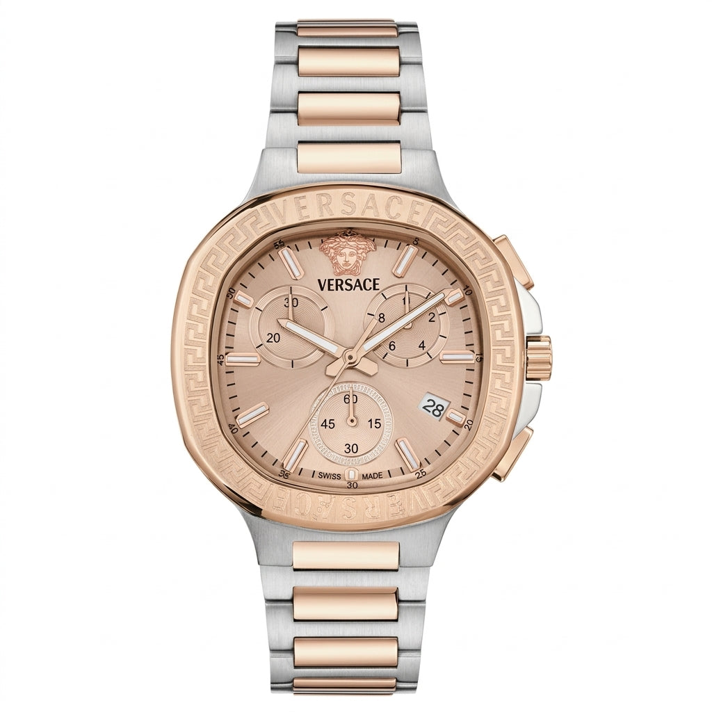 Versace V-Chrono Square Chronograph Quartz Rose Gold Dial Watch VEVCA0524