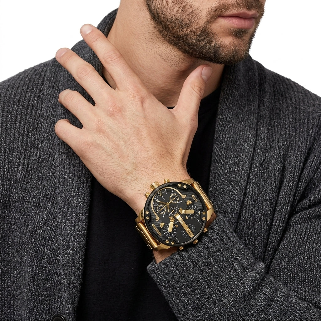 Diesel Mr. Daddy 2.0 Black Dial Gold Chronograph Men's Watch DZ7333