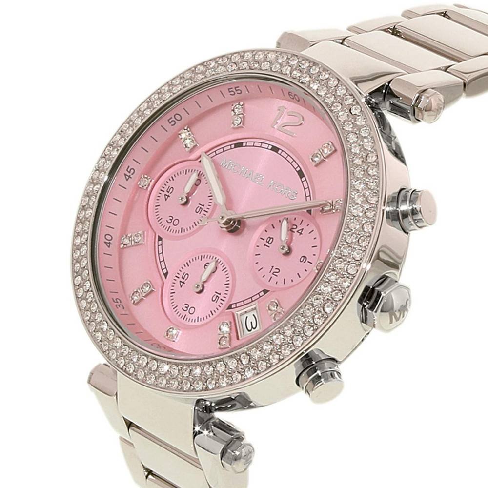 Michael Kors Parker Chronograph Pink Dial Silver Ladies Watch MK6105