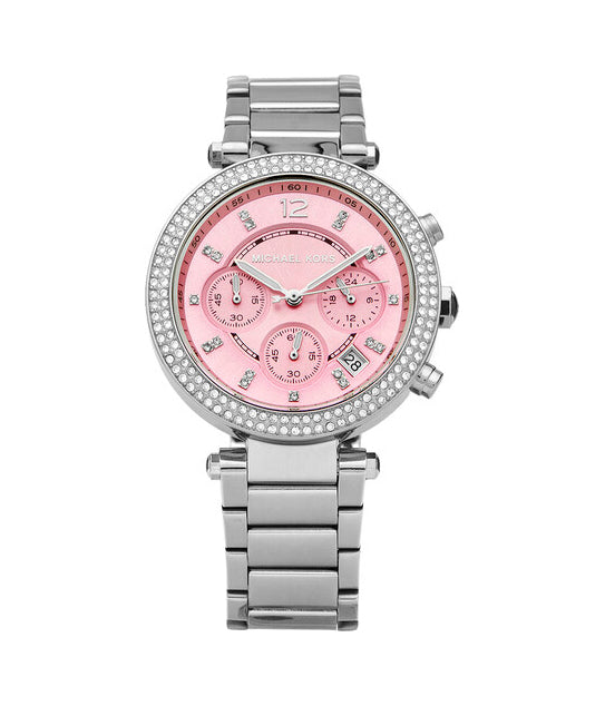 Michael Kors Parker Chronograph Pink Dial Silver Ladies Watch MK6105