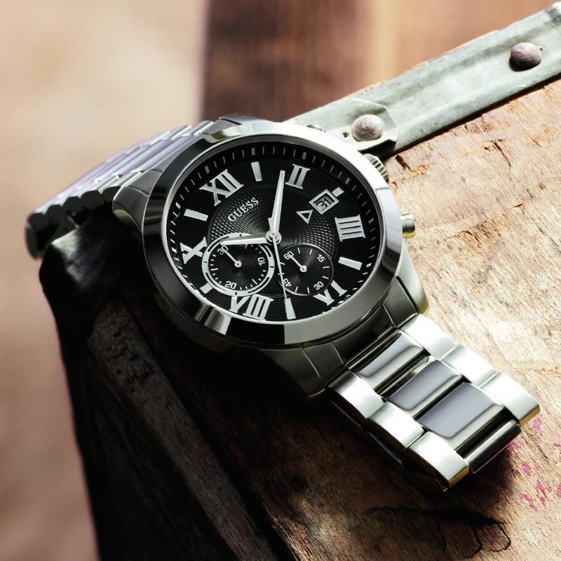 Guess Chrono Black Dial Silver Men's Watch W0668G3