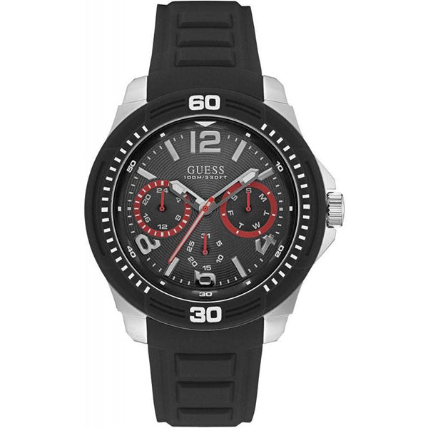 Guess Gents Multifunctional Dial And Black Silicone Strap Men's Watch W0967G1 - Dawson Watches