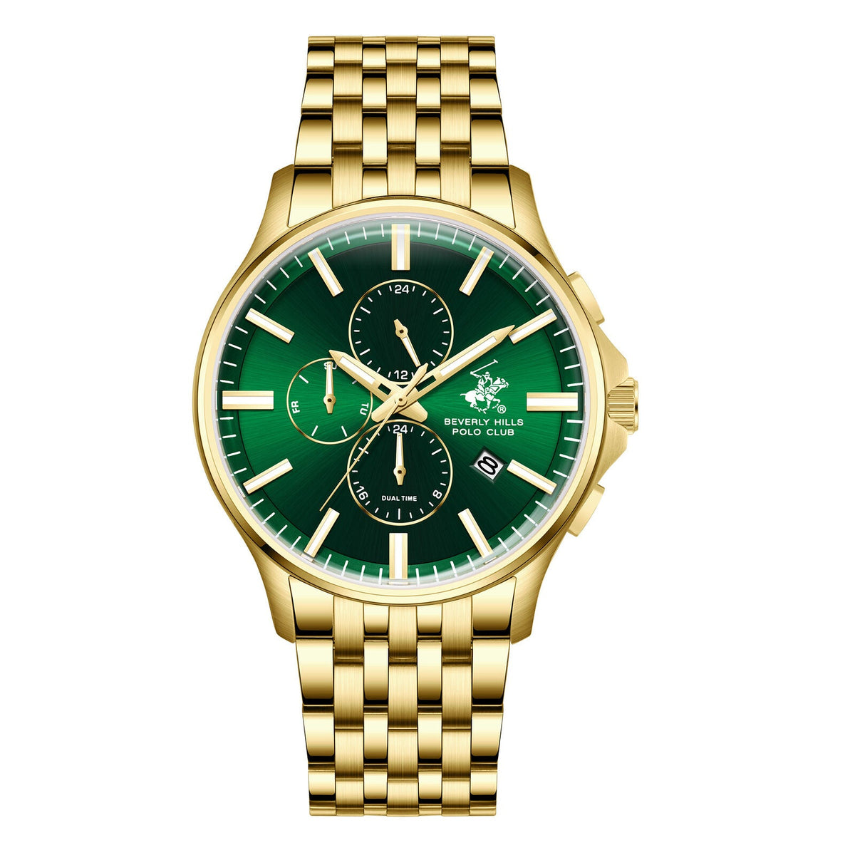 Beverly Hills Polo Club Dual Time Green Dial Gold Watch BP3852X.170