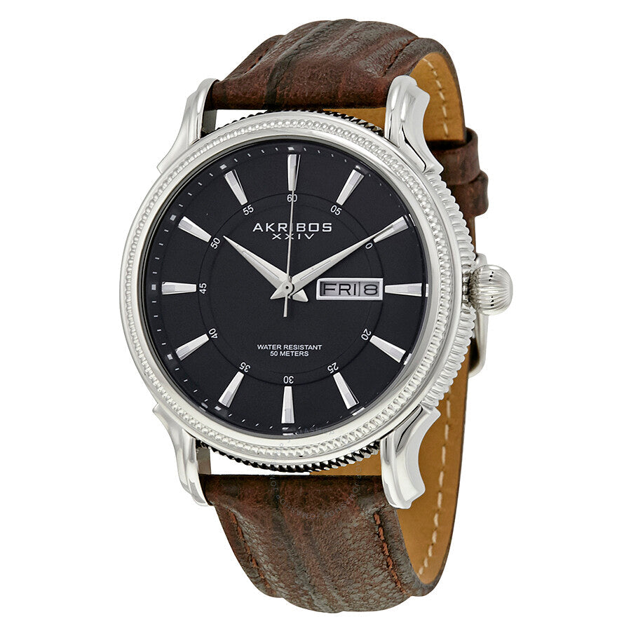 Akribos XXIV Black Dial Brown Leather Men's Watch AK726BR - The Watches Men & Co