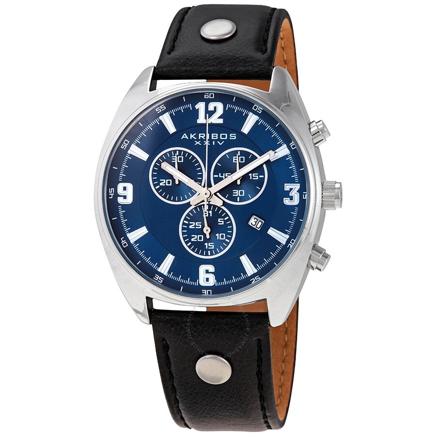 Akribos XXIV Blue Dial Men's Chronograph Leather Watch AK969BKBU