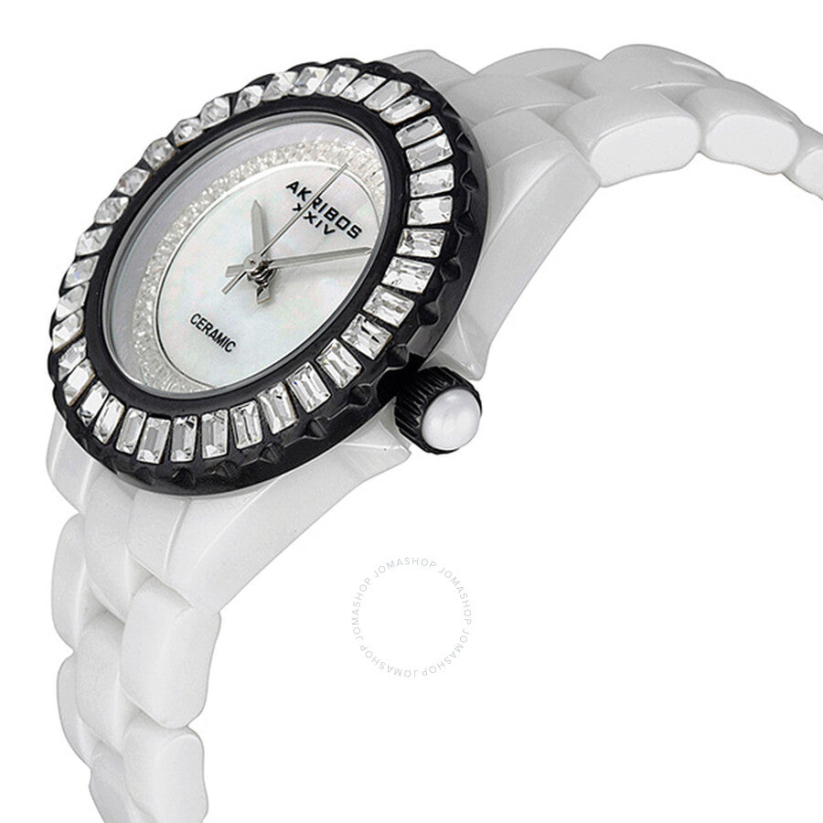 Akribos XXIV Ceramic White Mother of Pearl Dial Ladies Watch AK518BKW - Dawson Watches #2