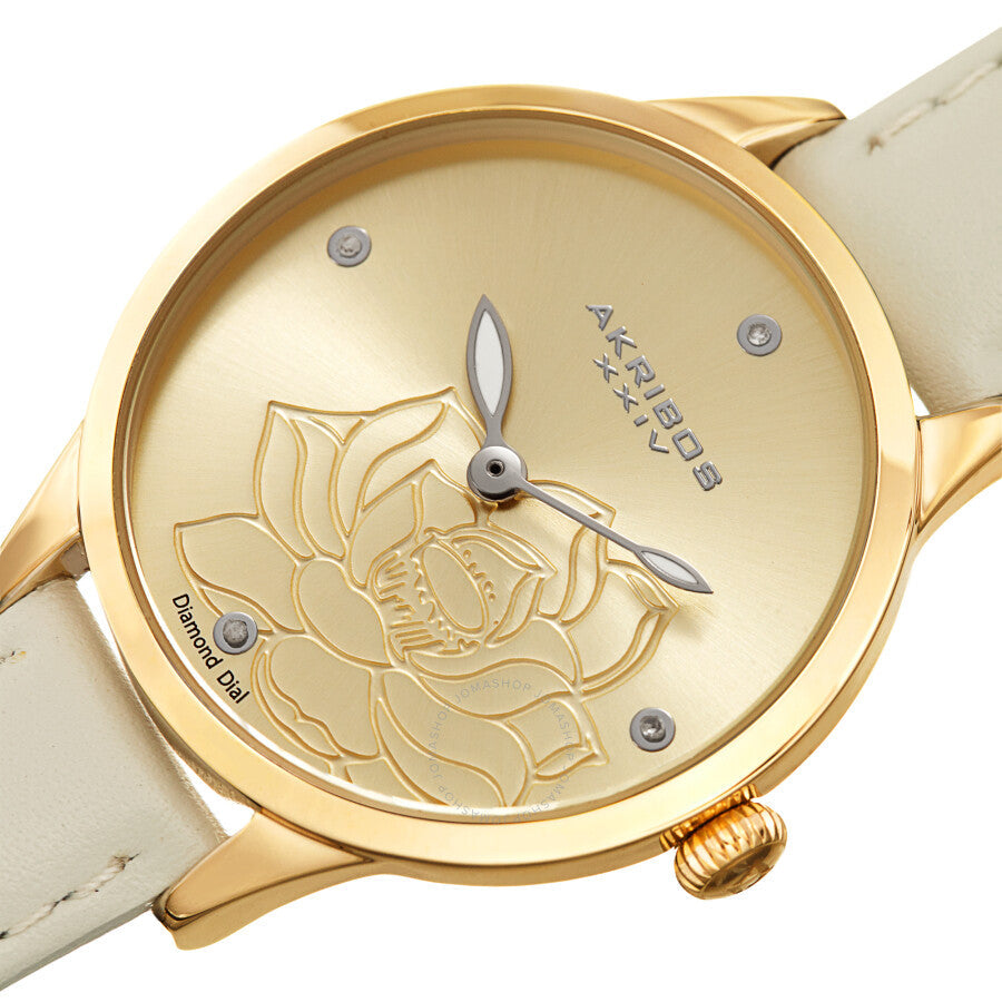 Akribos XXIV Diamond Gold Dial Ladies Watch AK1047WT - Dawson Watches #2