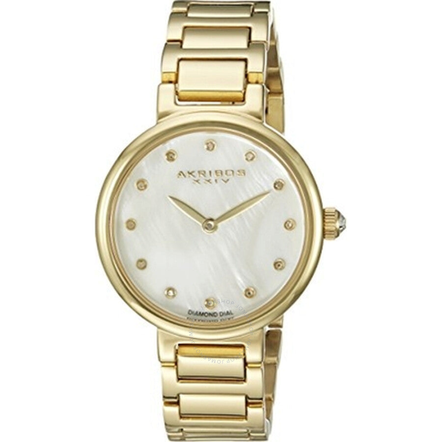 Akribos XXIV Empire White Mother of Pearl Dial Ladies Watch AK877YG - The Watches Men & Co