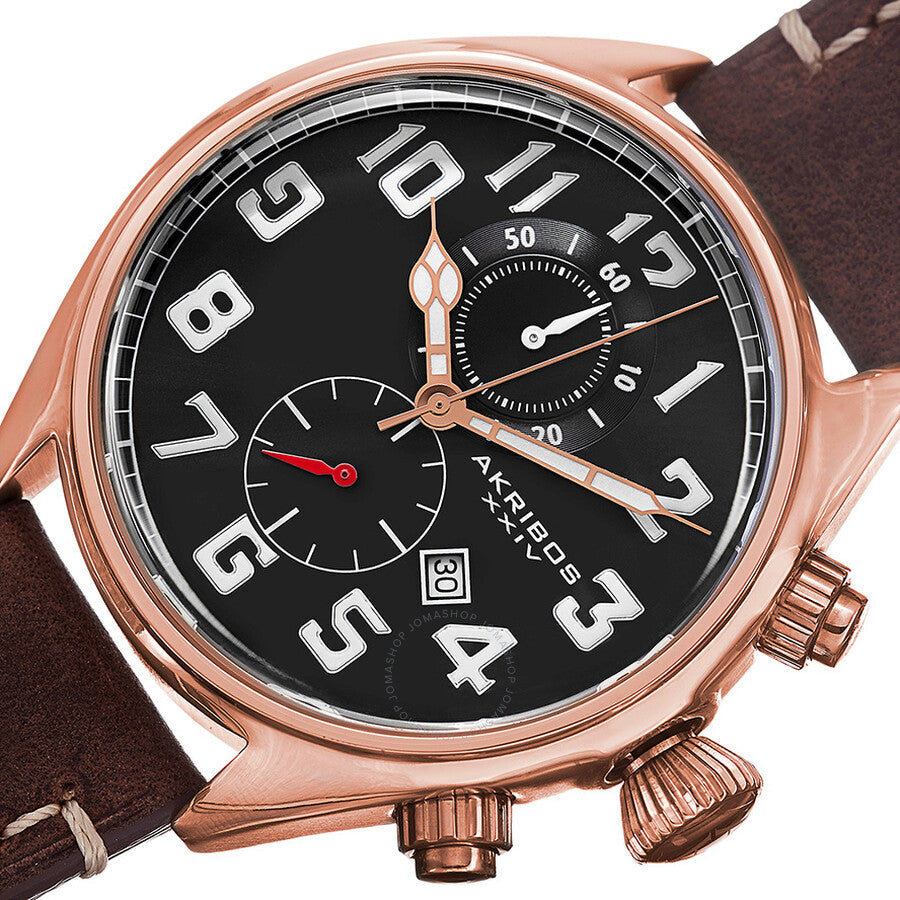 Akribos XXIV Essential Chronograph Black Dial Brown Leather Men's Watch - Dawson Watches #2