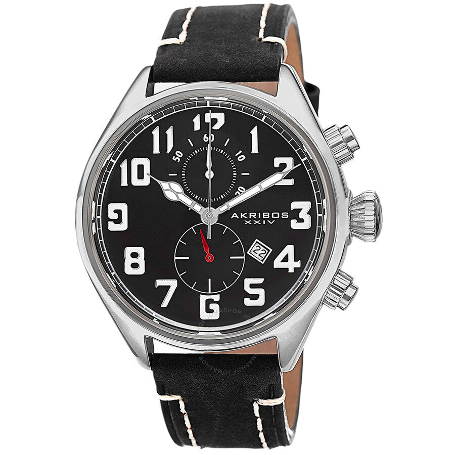 Akribos XXIV Essential Chronograph Black Dial Stainless Steel Men's Watch AK706SSB - The Watches Men & Co