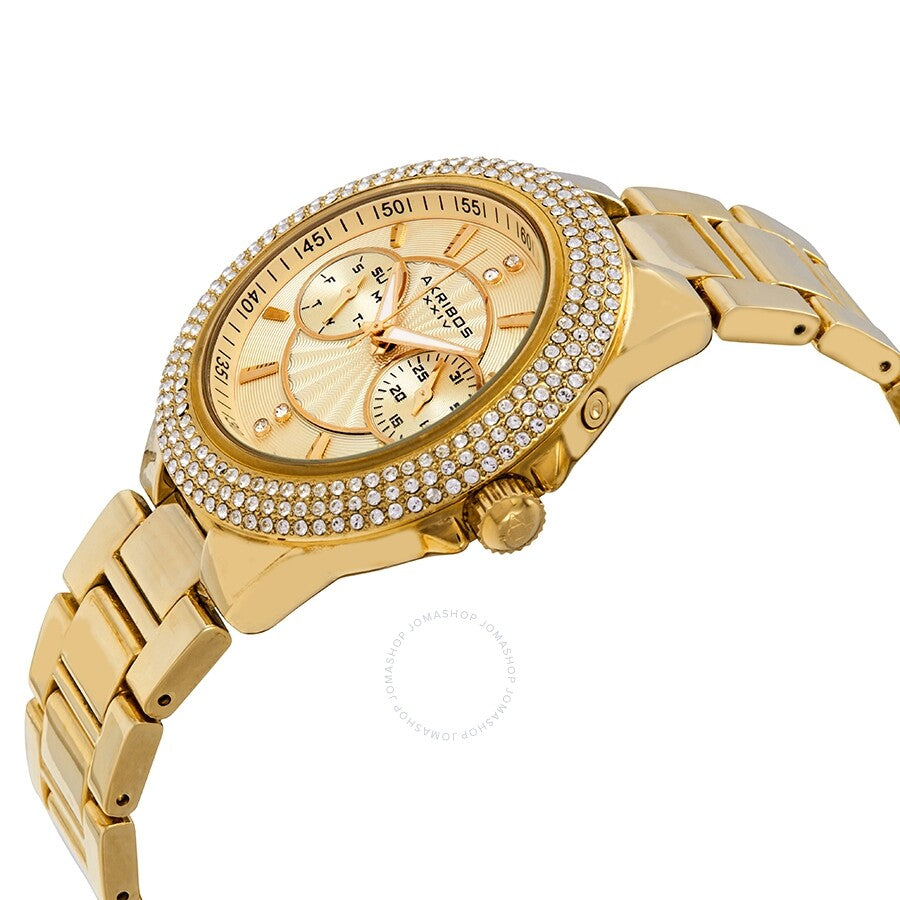 Akribos XXIV Gold Tone Dial Multi-function Ladies Watch AK789YG - Dawson Watches #2