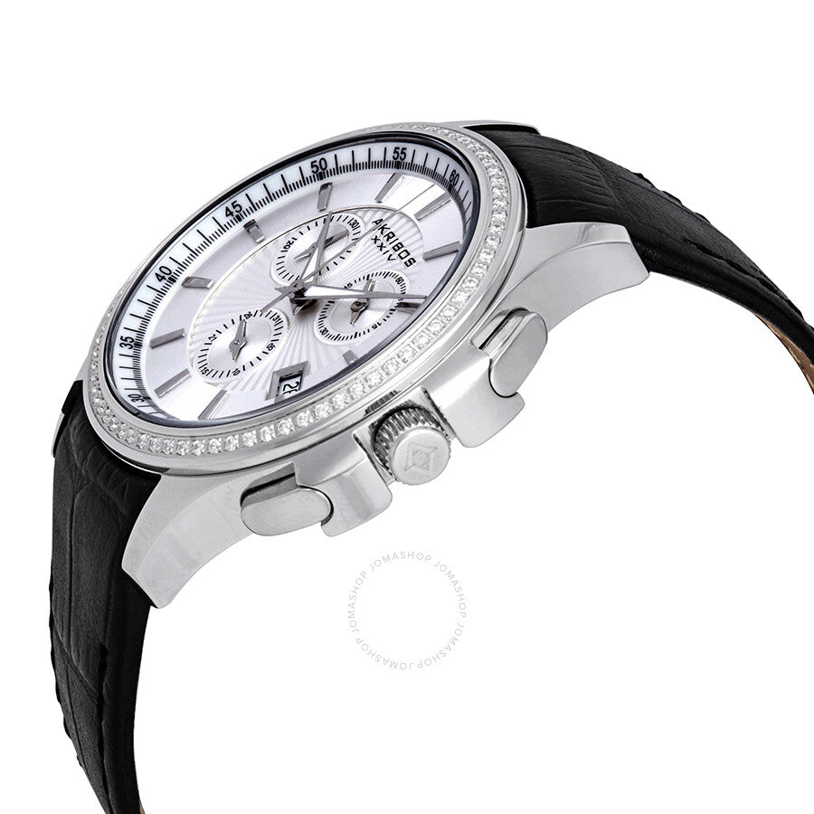 Akribos XXIV Grandiose Crystal Chronograph Steel Black Leather Men's Watch AK615SS - Dawson Watches #2