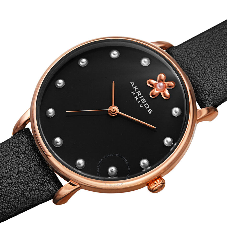 Akribos XXIV Quartz Black Dial Black Leather Ladies Watch AK1084BK - Dawson Watches #2