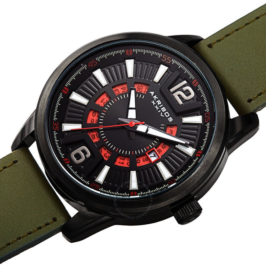 Akribos XXIV Quartz Black Dial Green Leather Men's Watch AK1079BKGN - Dawson Watches #2