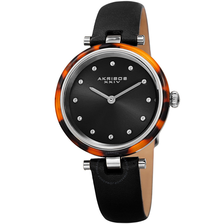Akribos XXIV Quartz Crystal Black Dial Ladies Watch AK1052BK - The Watches Men & Co