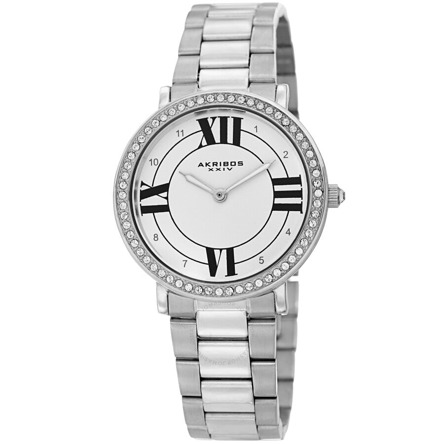 Akribos XXIV Quartz Crystal White Dial Ladies Watch AK1036SS - The Watches Men & Co