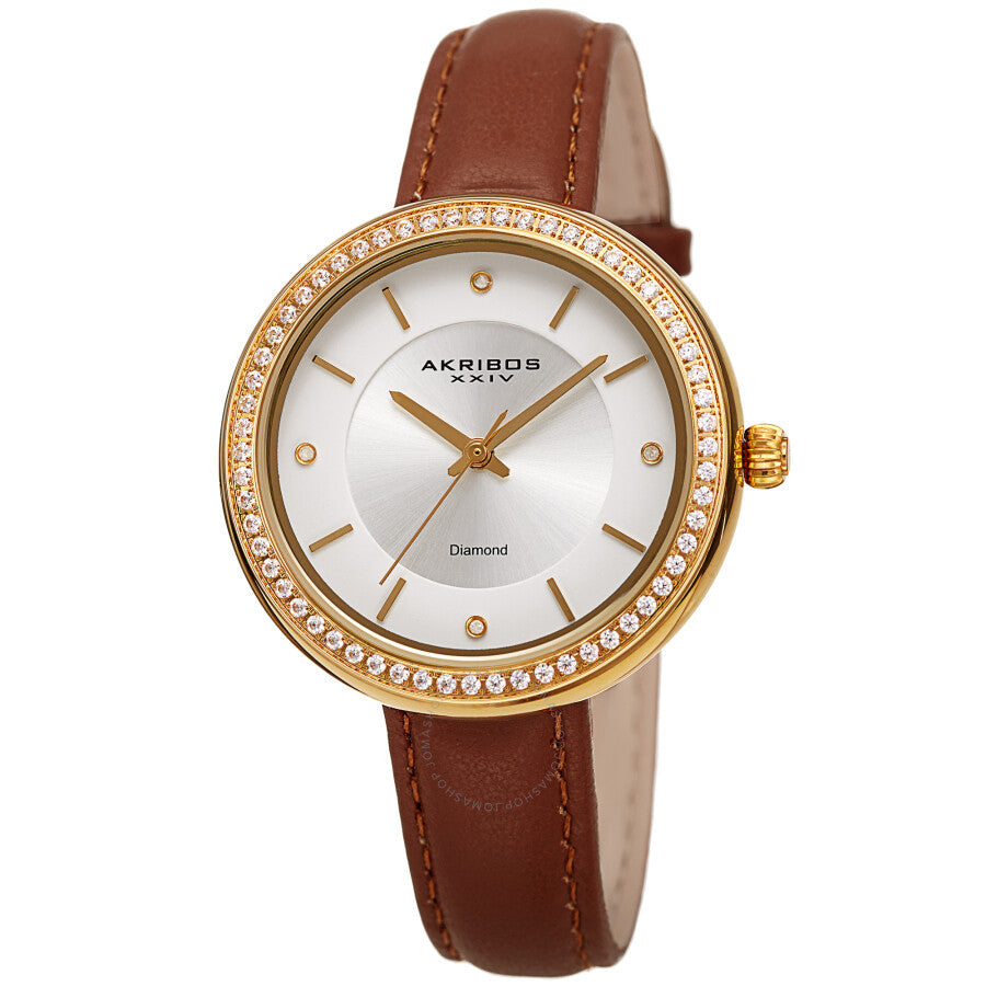 Akribos XXIV Quartz Diamond Crystal White Dial Ladies Watch AK1067BR - The Watches Men & Co