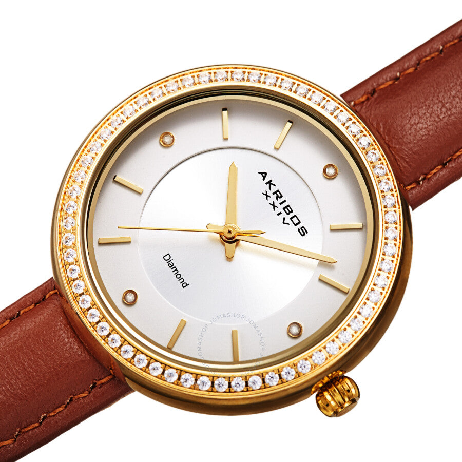 Akribos XXIV Quartz Diamond Crystal White Dial Ladies Watch AK1067BR - Dawson Watches #2