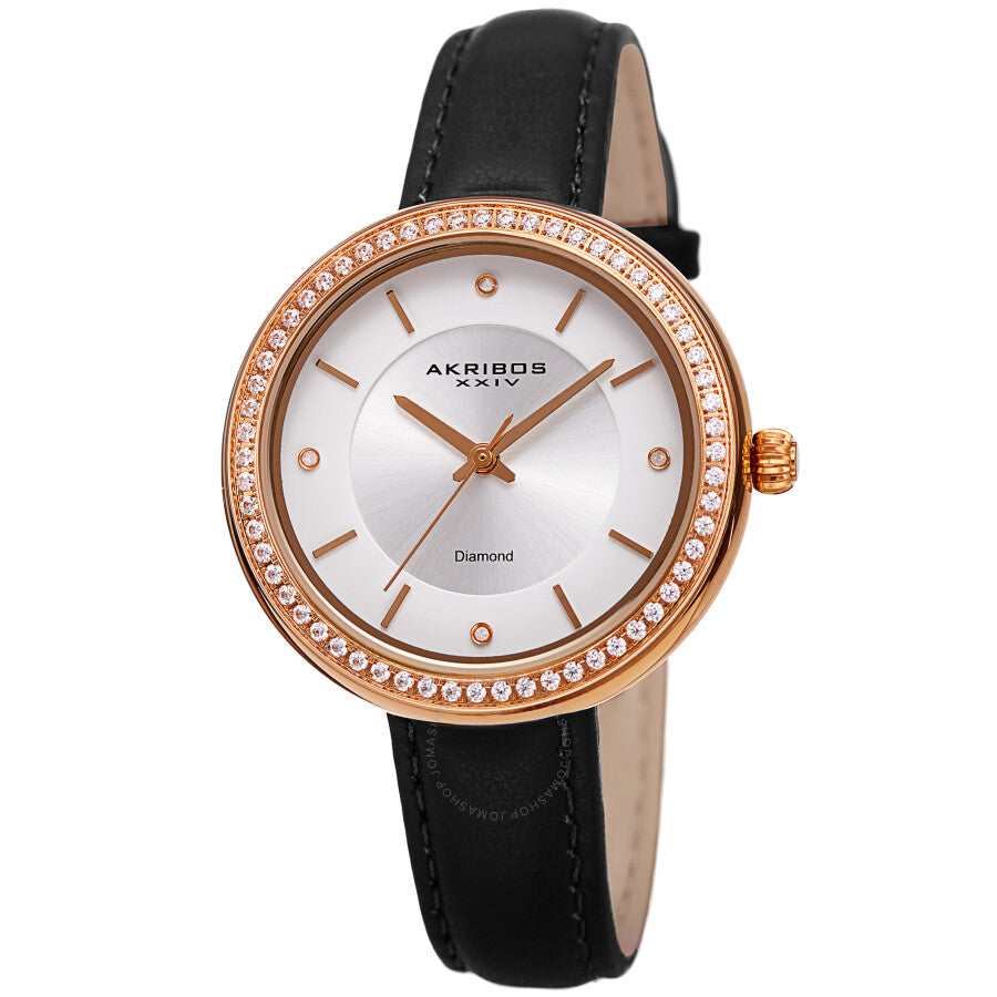 Akribos XXIV Quartz Diamond Silver Dial Ladies Watch AK1067BK - The Watches Men & Co