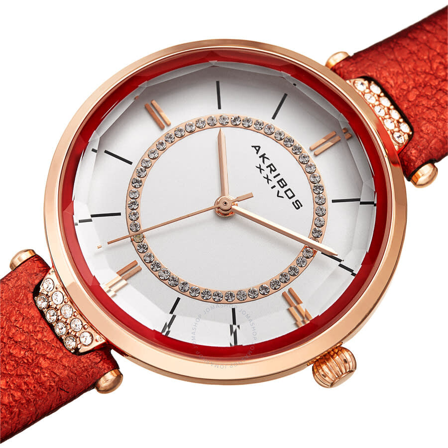 Akribos XXIV Quartz White Dial Red Leather Ladies Watch AK1116RD - Dawson Watches #2